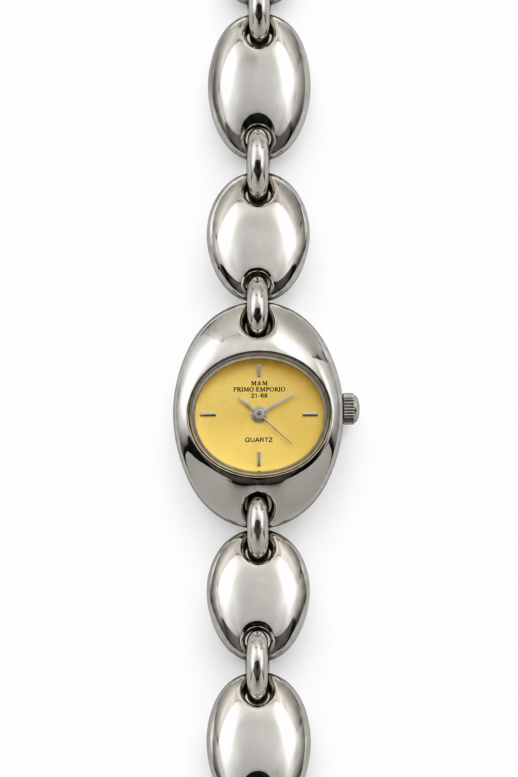 M&M Primo Emporio 21-68 – Orologio Donna Ovale Bracciale Maglie Ovali Acciaio Quarzo | Turchese, Borgogna o Giallo