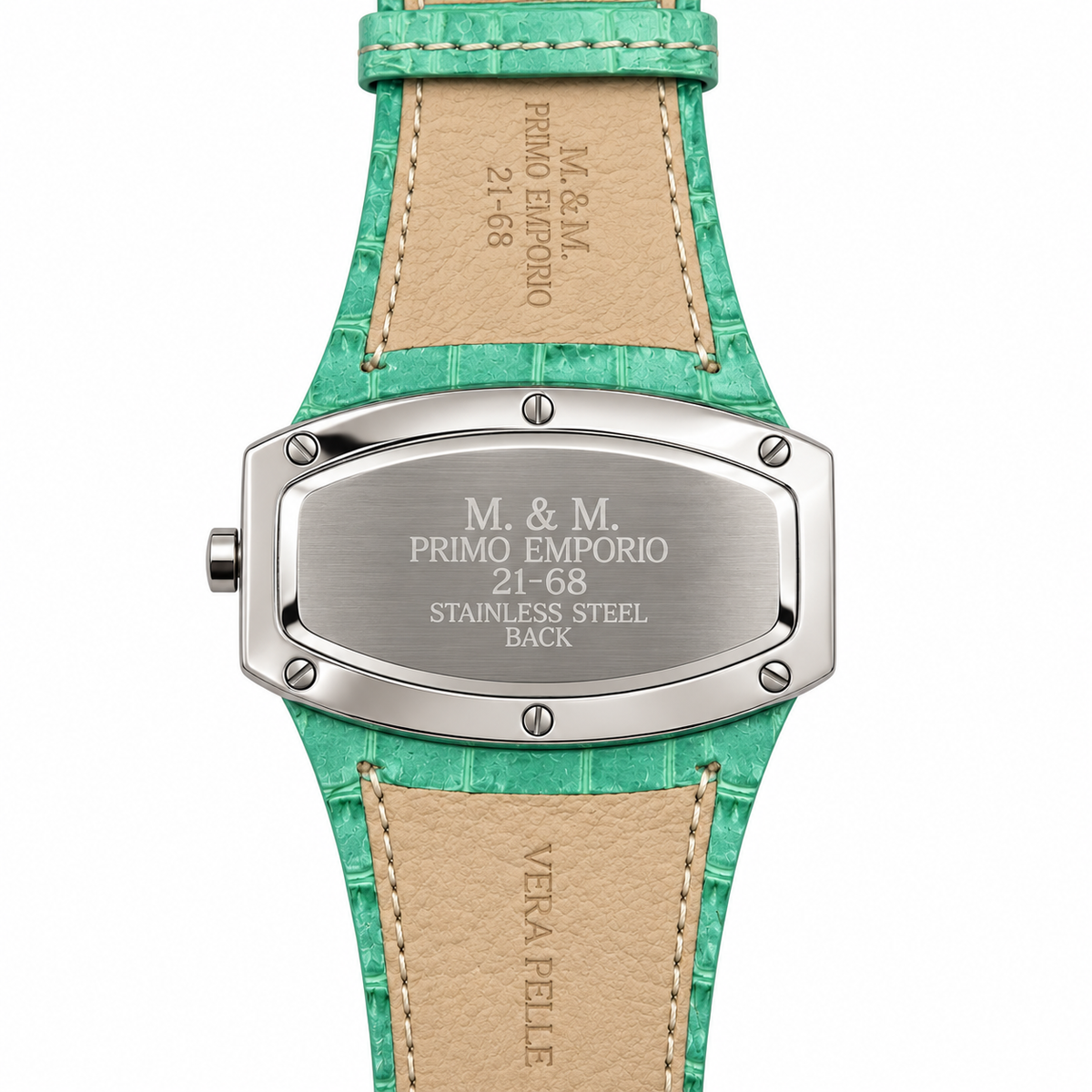 M&M Primo Emporio – Orologio Donna Barrel Pavé Cristalli Cinturino Coccodrillo | Verde Acqua, Rosso, Giallo o Rosa