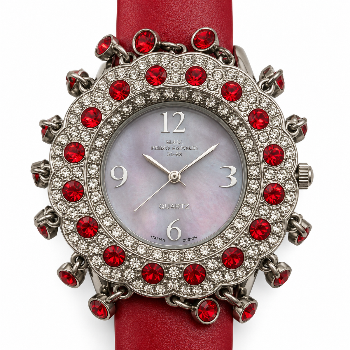 Orologio donna M&M Primo Emporio con strass e pendenti, rosso, turchese, beige o nero