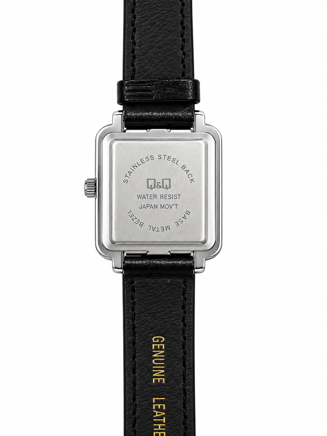 Orologio Q&Q rettangolare con quadrante bianco e cinturino in vera pelle nera