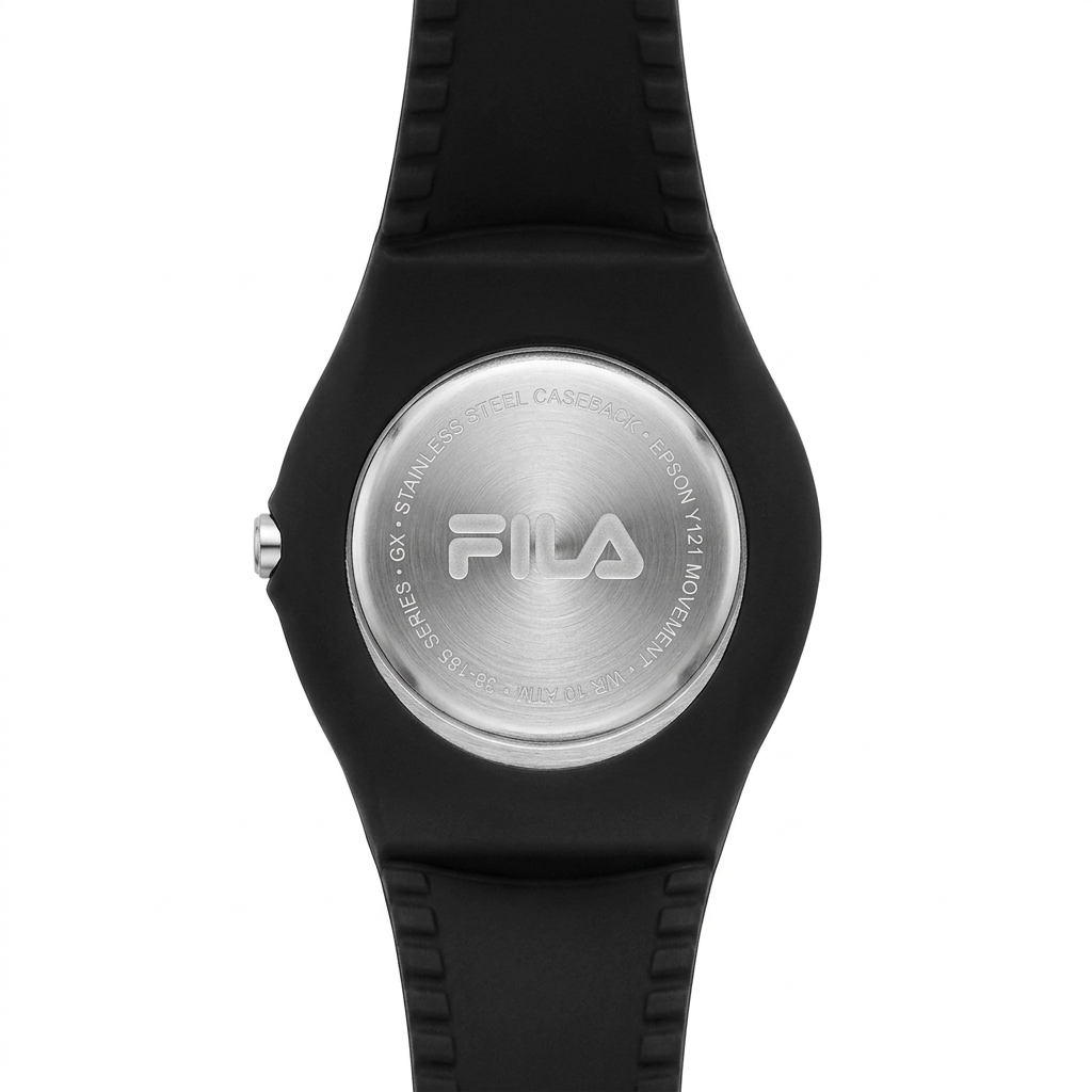 Orologio FILA nero al quarzo con maxi logo bianco e rosso e secondi lime