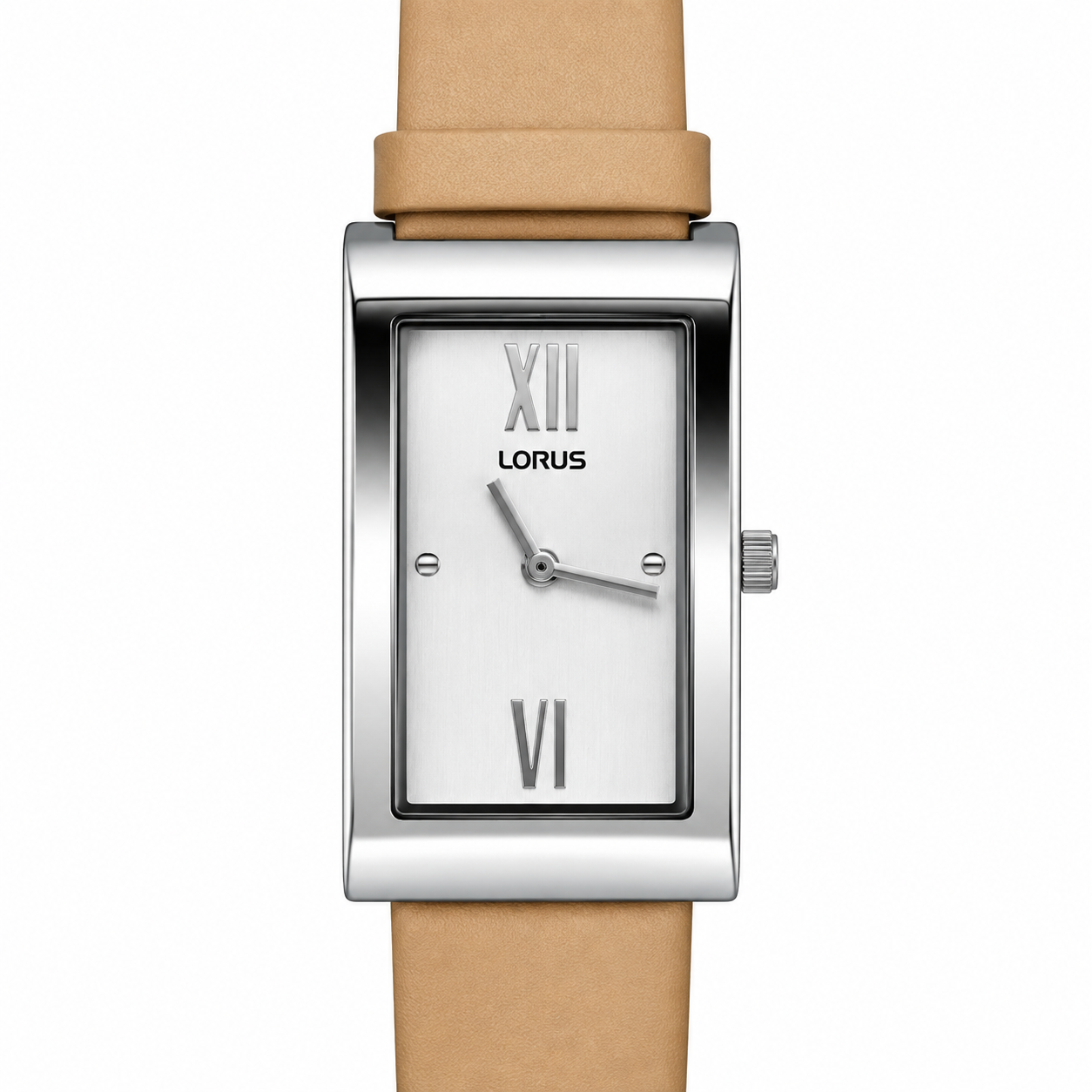 Lorus – Orologio Donna Cassa Rettangolare Quadrante Bianco Numeri Romani Cinturino Cuoio