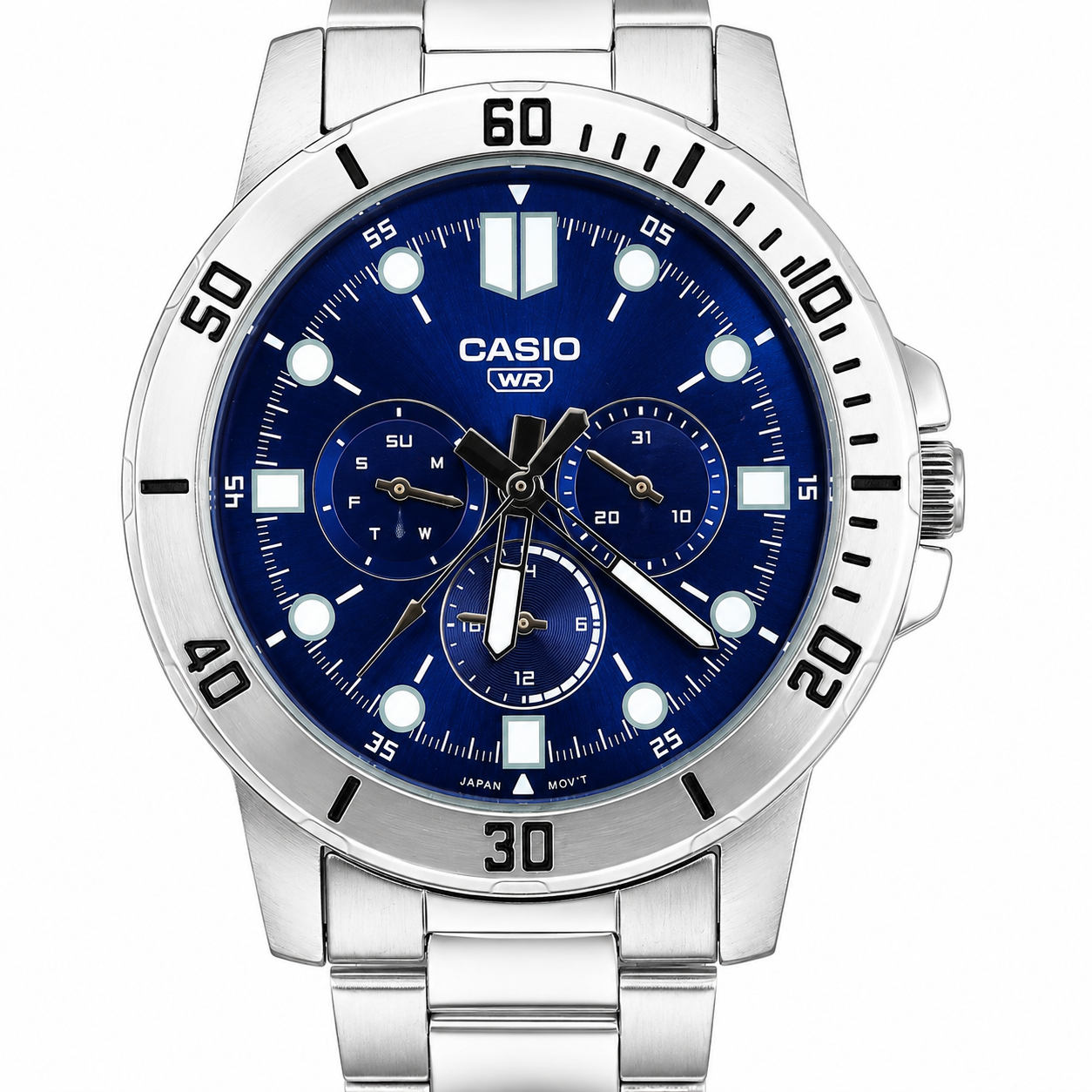 Casio MTP-VD300D - Orologio Uomo Multifunzione Quadrante Blu Bracciale Acciaio Water Resist