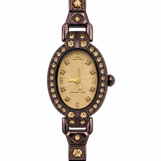 Orologio donna Jennifer Lopez ovale con quadrante dorato e bracciale bronzo scuro