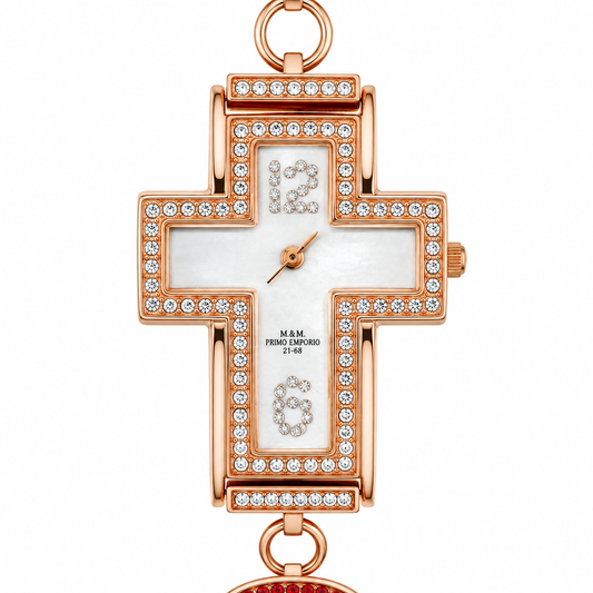 M.&M. Primo Emporio 21-68 – Orologio Donna Cassa a Croce Oro Rosa Cristalli Pavé Madreperla