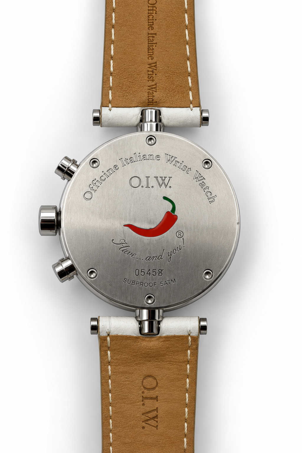 O.I.W. Officine Italiane Watch Cronografo Porto Mediterraneo Quadrante Dipinto Pelle Bianca