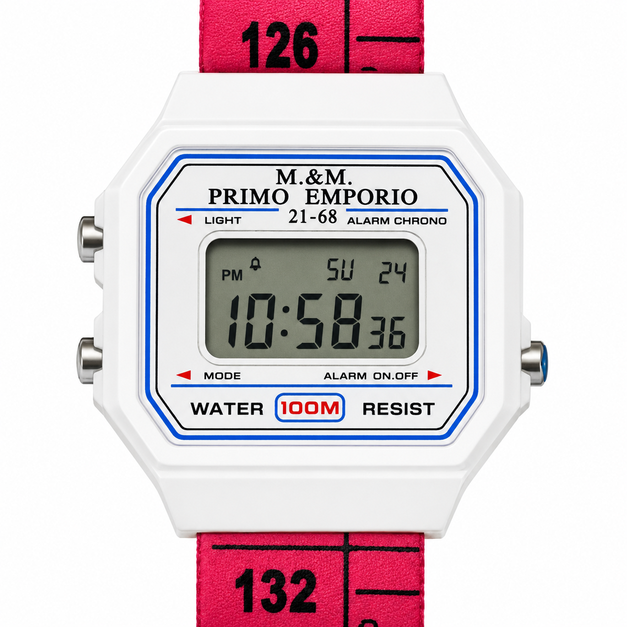 M&M Primo Emporio 21-68 – Orologio Digitale LCD Cassa Bianca Cinturino Metro Water Resist 100m