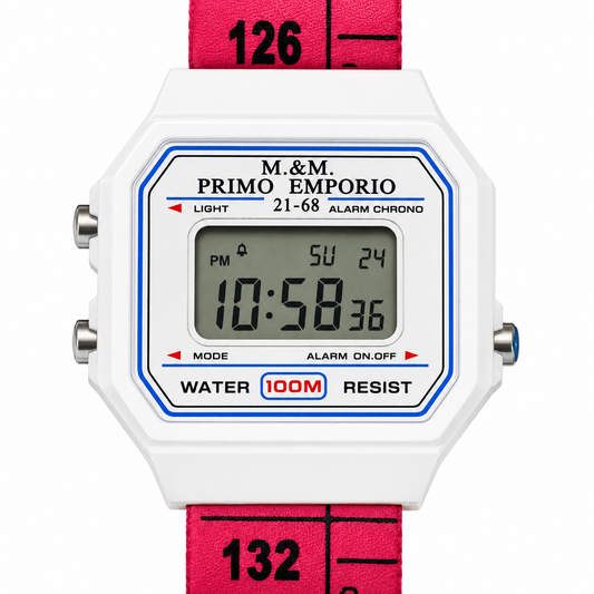 M&M Primo Emporio 21-68 – Orologio Digitale LCD Cassa Bianca Cinturino Metro Water Resist 100m