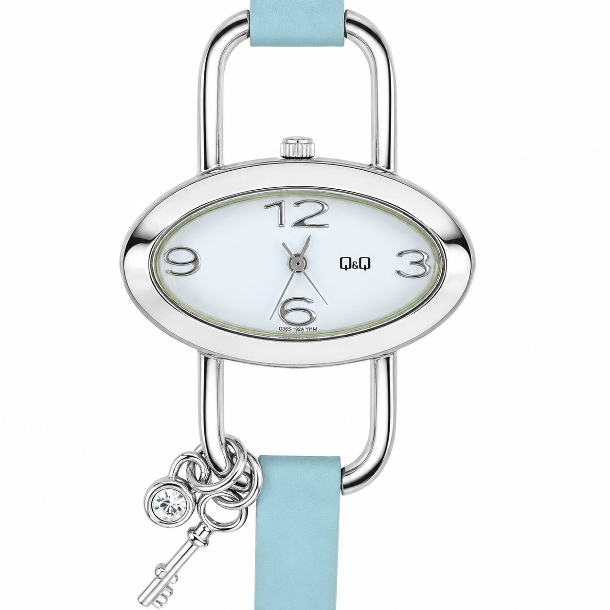 Q&Q – Orologio Donna Cassa Ovale Azzurro Ciondolo Chiave Cristallo