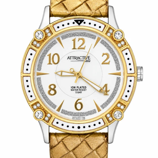 Q&Q Attractive DA75 – Orologio Donna Ion Plated Bezel Smaltato Cristalli Madreperla 5 Bar | Turchese, Bronzo, Gold, Rosa o Rosa Scuro