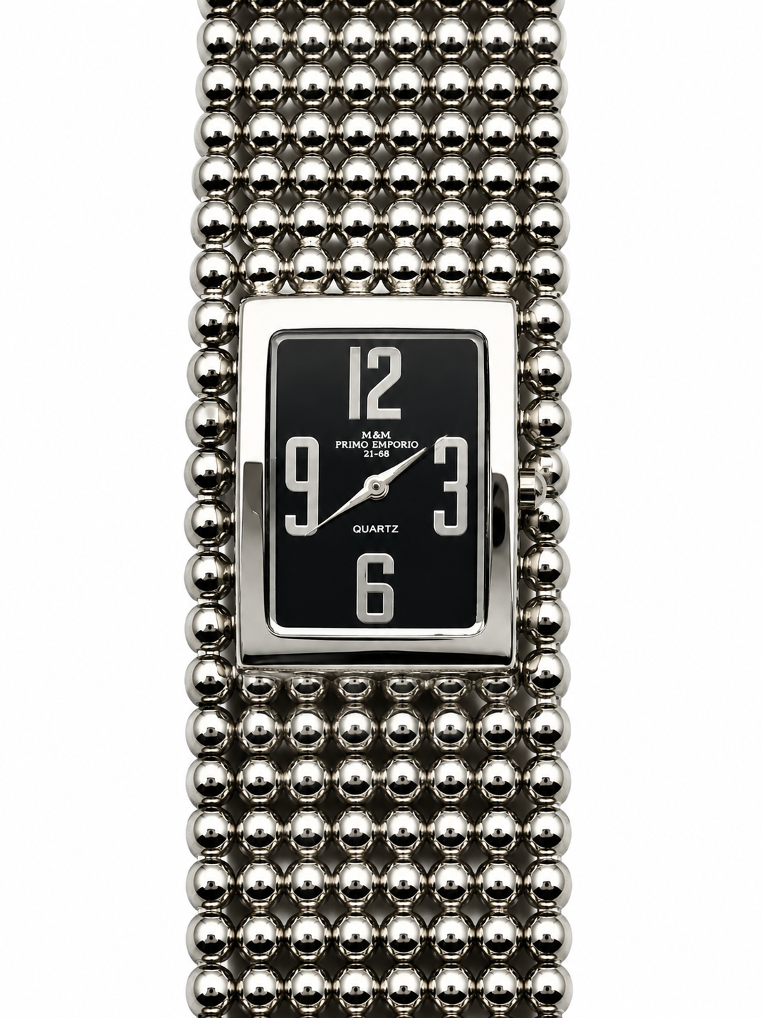 Orologio M&M Primo Emporio 21-68 argentato con quadrante nero e bracciale a sfere