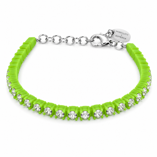 Morellato x Superga – Bracciale Tennis Silicone Verde Lime con Cristalli e Chiusura Moschettone