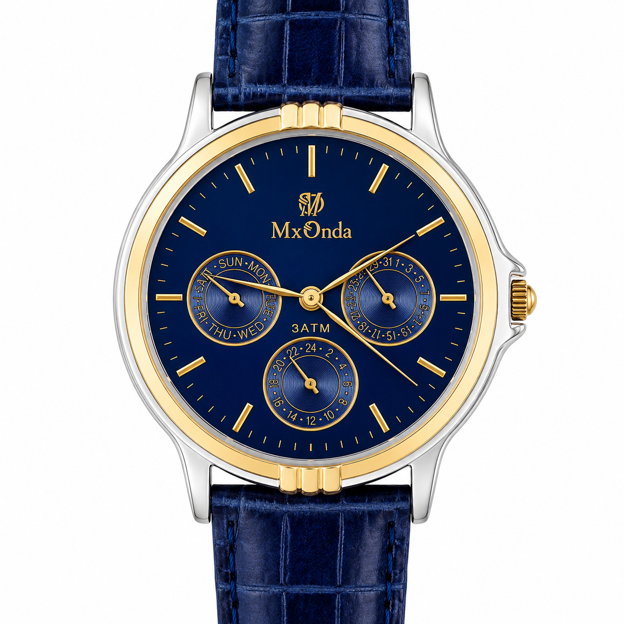 Orologio MxOnda Multifunzione Bicolore Blue Navy - Quadrante Blu con Tre Sotto-Quadranti e Cinturino Coccodrillo