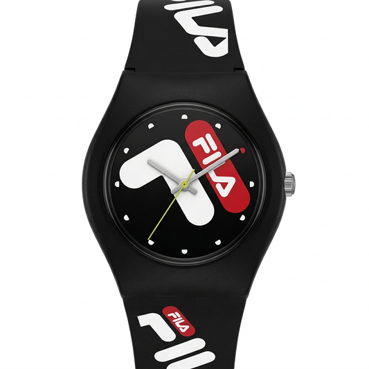 Orologio FILA nero al quarzo con maxi logo bianco e rosso e secondi lime