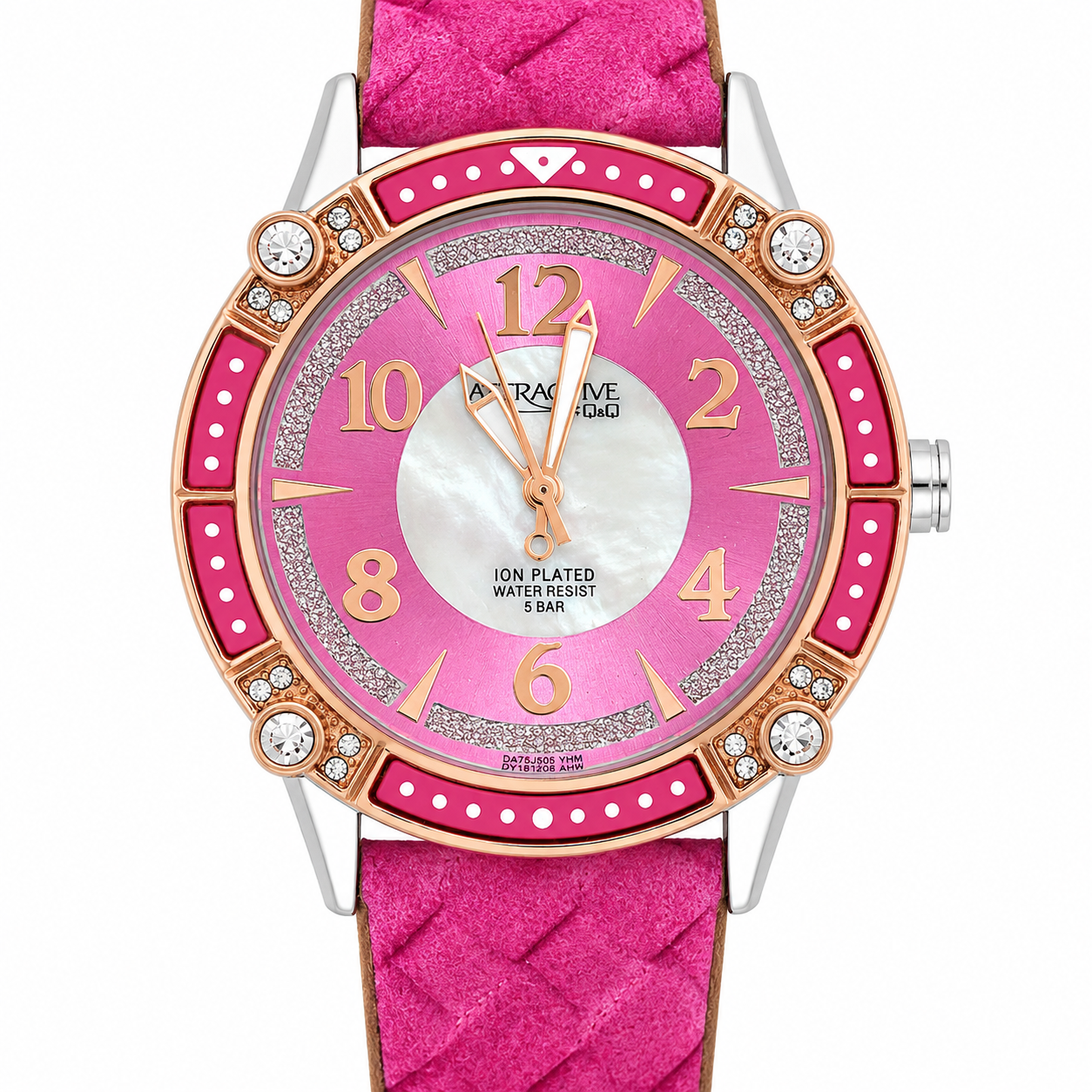 Q&Q Attractive – Orologio Donna Rosa Fucsia Ion Plated Madreperla 5 Bar