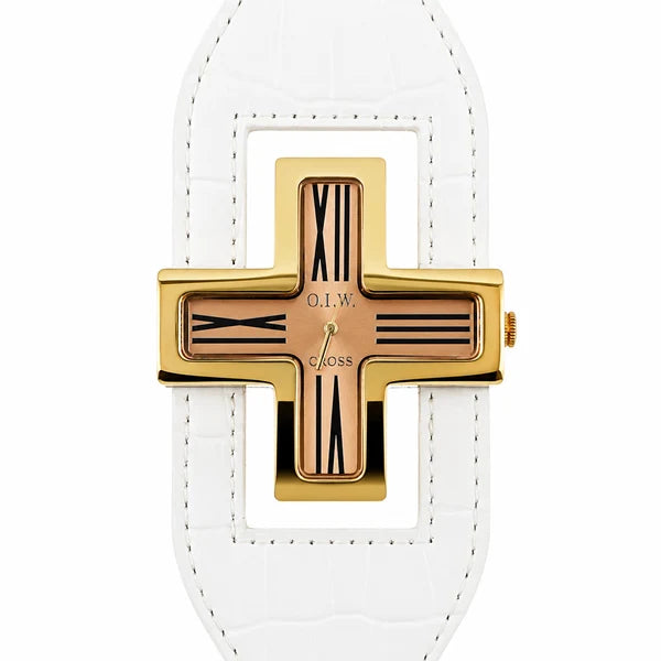 O.I.W. Cross – Orologio Donna Cassa Croce Acciaio Cinturino Coccodrillo Bianco Quarzo | Blu, Rosa o Nero