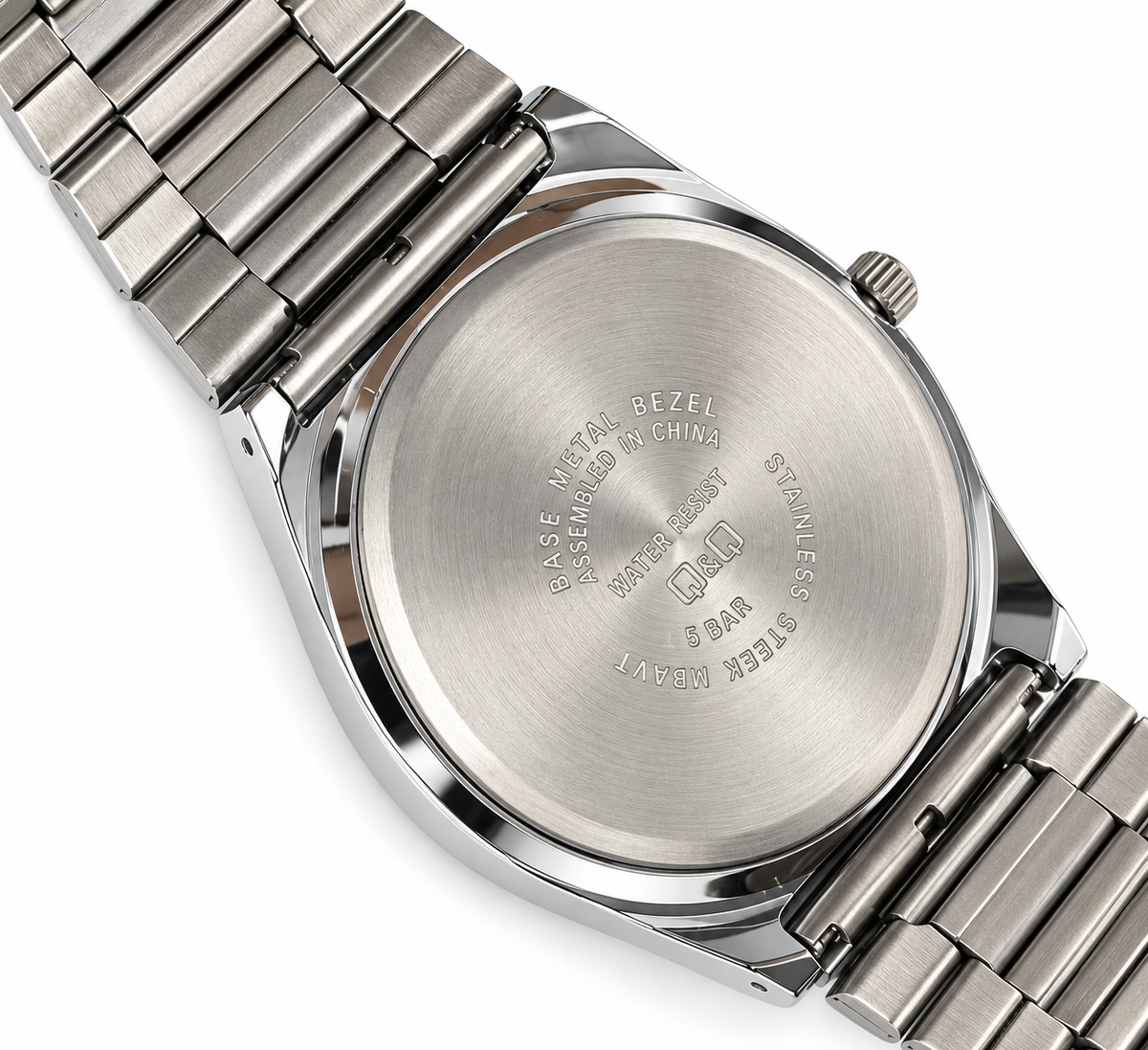 Orologio Q&Q al quarzo con quadrante arancione e bracciale argentato