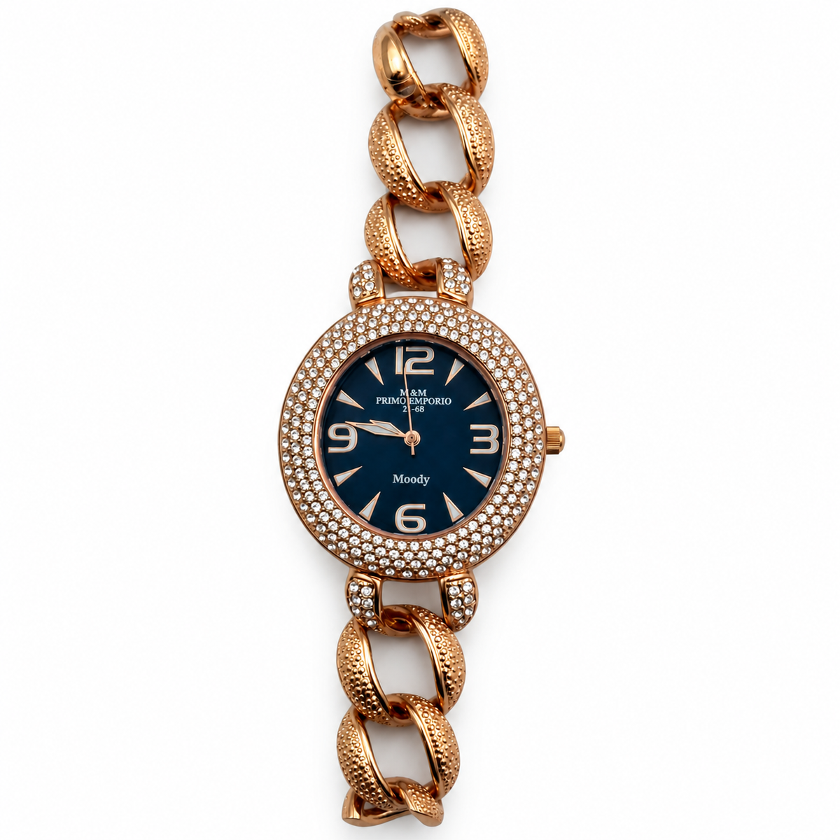 Orologio donna M&M Primo Emporio Moody con strass, quadrante blu e bracciale color oro rosa