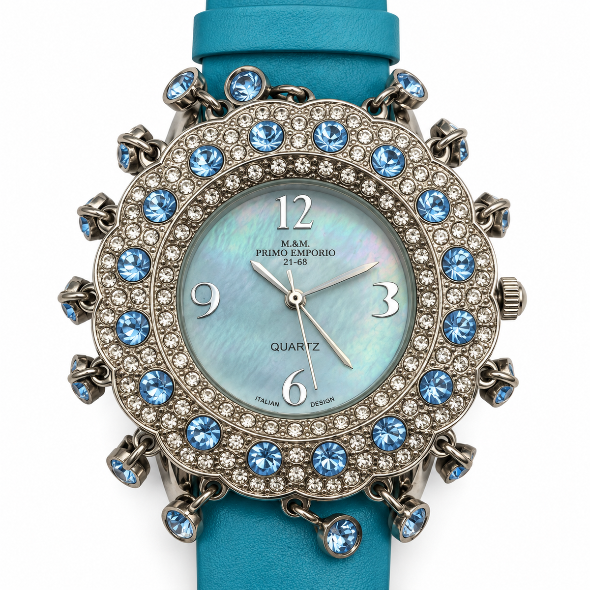 Orologio donna M&M Primo Emporio con strass e pendenti, rosso, turchese, beige o nero