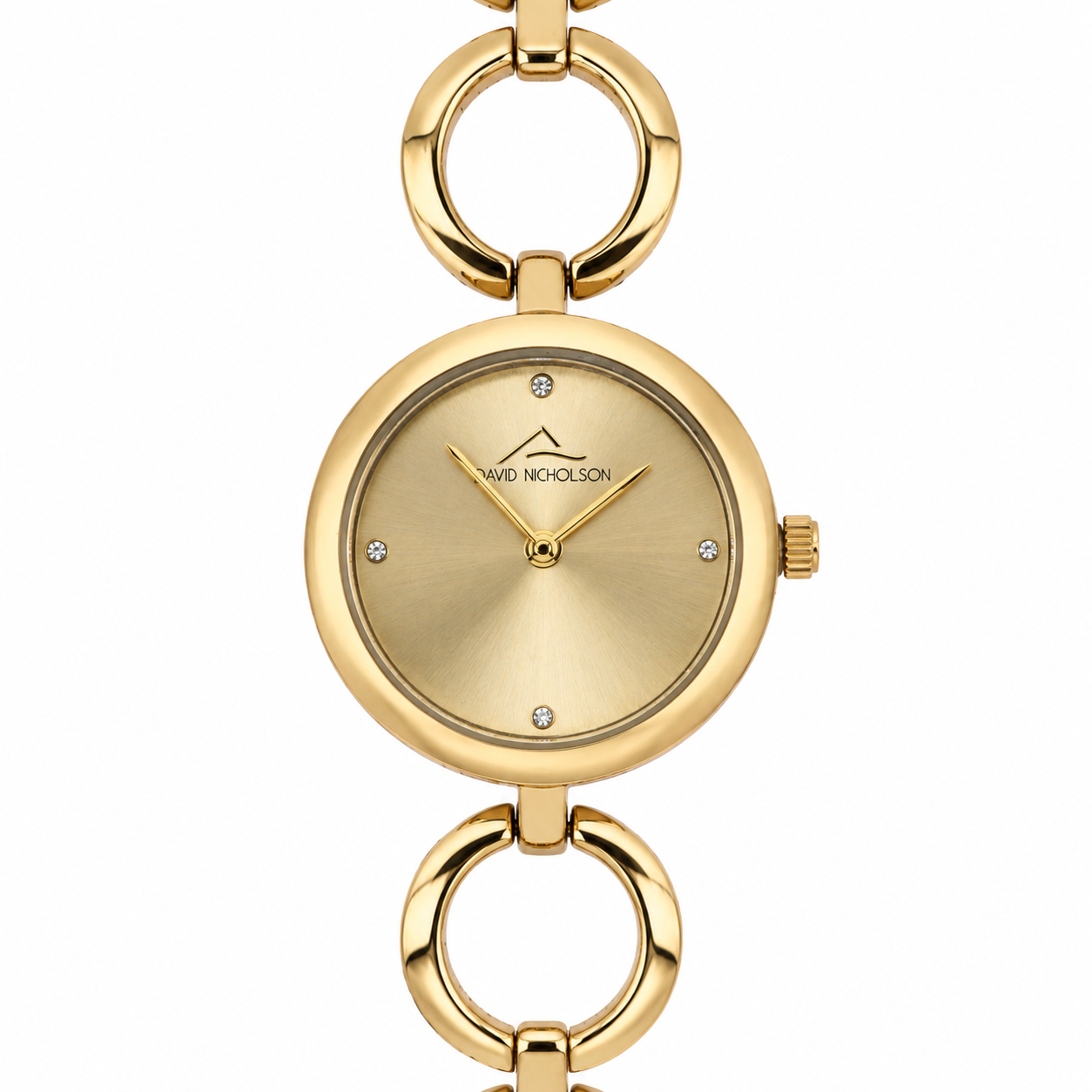 David Nicholson – Orologio Donna Quarzo Total Gold Quadrante Champagne con Cristalli e Bracciale Maglie Circolari