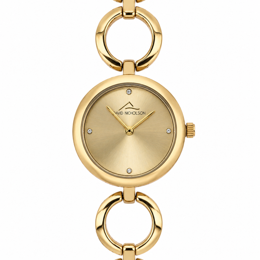 David Nicholson – Orologio Donna Quarzo Total Gold Quadrante Champagne con Cristalli e Bracciale Maglie Circolari