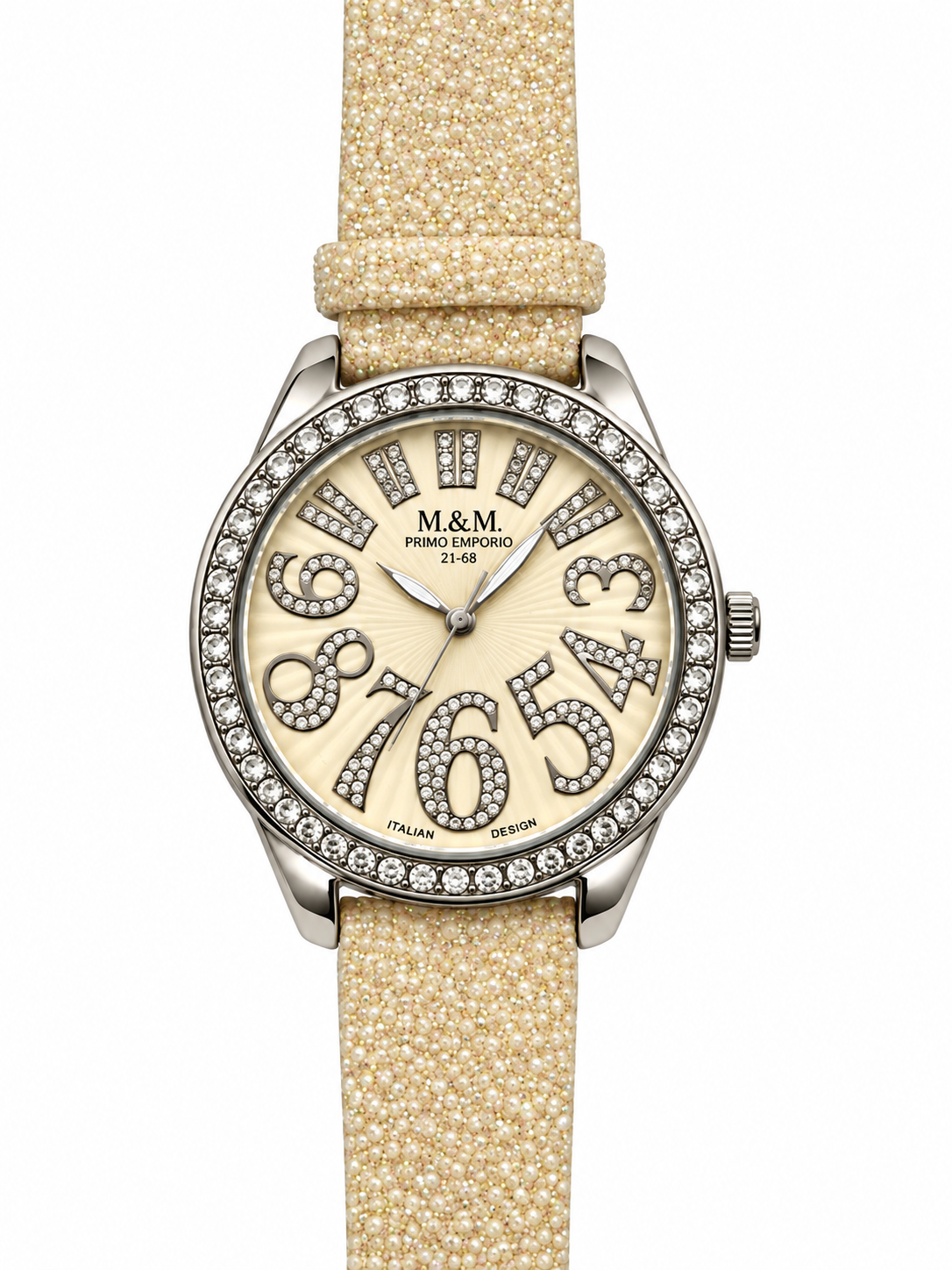 M&M Primo Emporio – Orologio Donna Numeri Pavé Cristalli Bezel Cristalli | Turchese o Beige