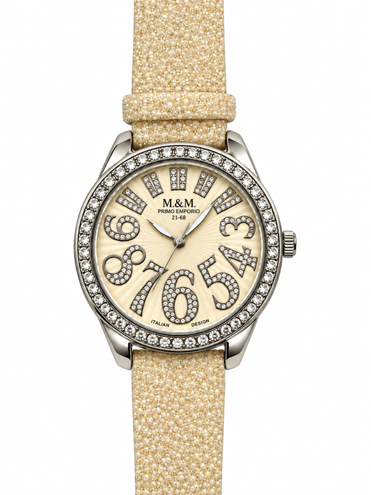 M&M Primo Emporio – Orologio Donna Numeri Pavé Cristalli Bezel Cristalli | Turchese o Beige