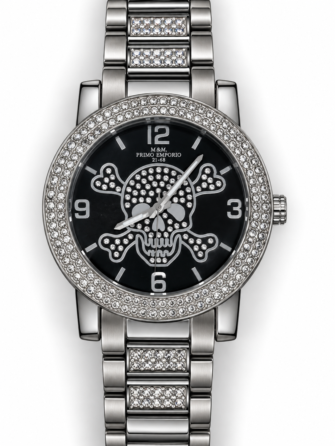 M&M Primo Emporio 21-68 — Orologio Uomo Skull Strass Acciaio | Quadrante Nero o Bianco