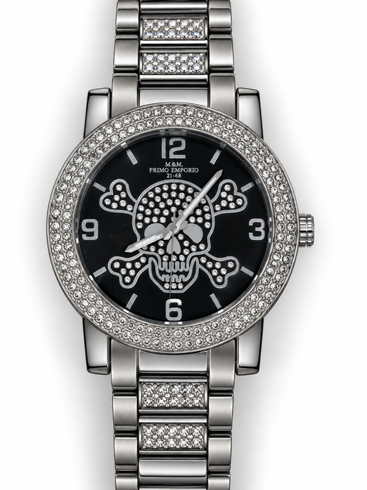 M&M Primo Emporio 21-68 — Orologio Uomo Skull Strass Acciaio | Quadrante Nero o Bianco