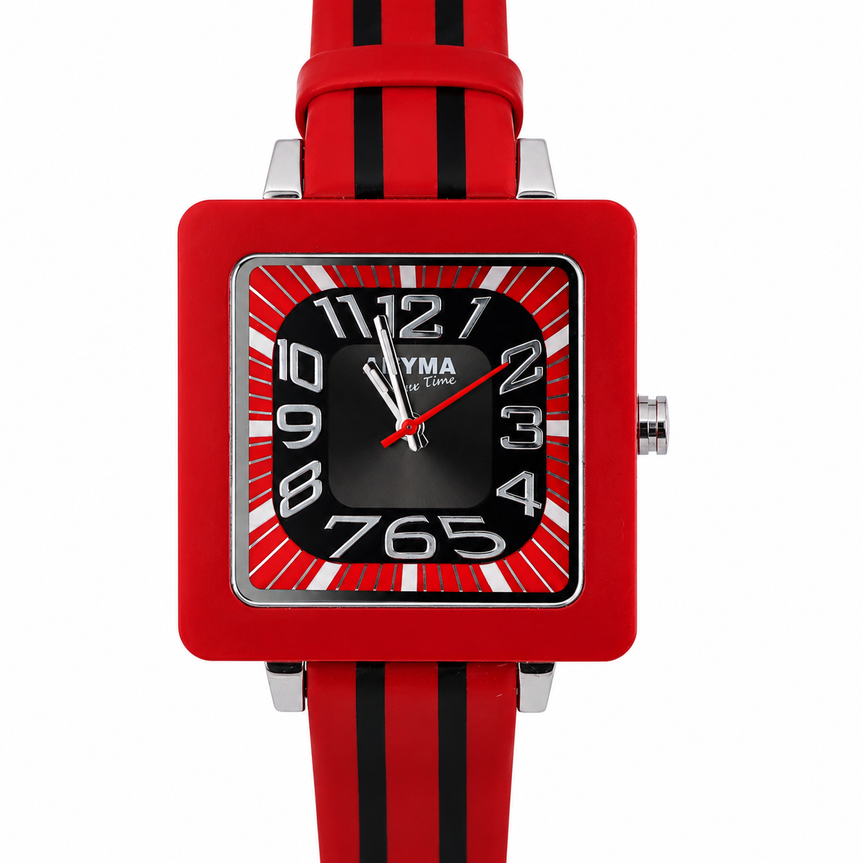 Anyma Free Time orologio cassa quadrata rossa quadrante nero cinturino silicone rosso strisce nere