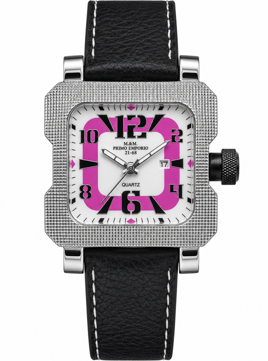 M&M Primo Emporio 21-68 – Orologio Unisex Quadrato Bianco Fuxia Quarzo