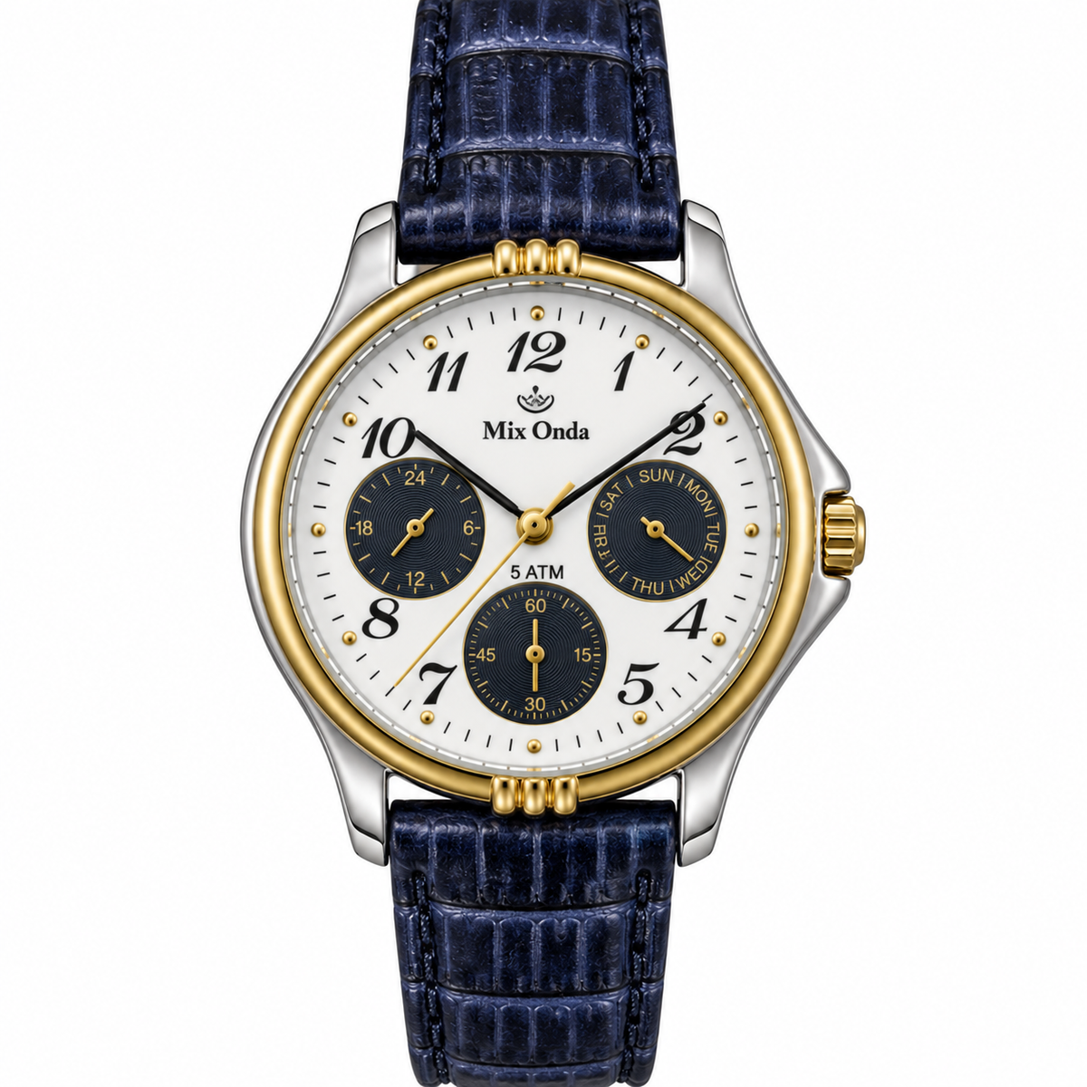 Orologio multifunzione con cinturino verde e quadrante bianco