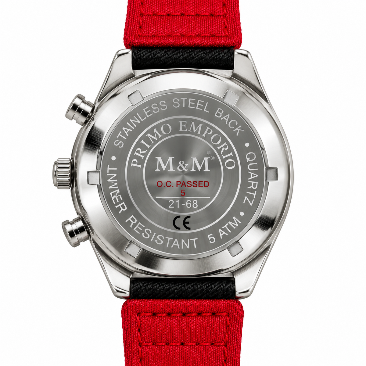 M&M Primo Emporio 21-68 cronografo sportivo rosso e giallo 50 m