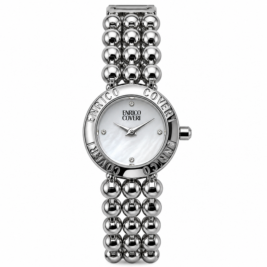 Enrico Coveri – Orologio donna con bracciale a sfere e quadrante rosa, bianco o marrone