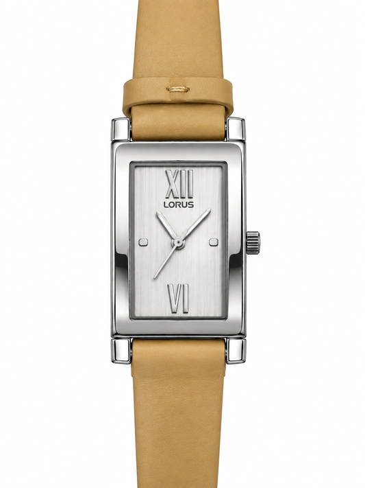 Orologio Lorus rettangolare con cinturino color miele – L’eleganza delle ore quiete