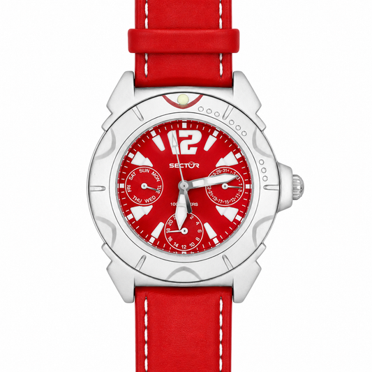 Orologio Sector Sport Multifunzione Red - Quadrante Rosso con Giorno Data e Cinturino in Pelle Rossa
