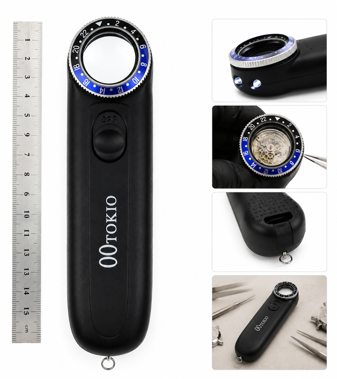 00TOKIO lente d'ingrandimento per orologiai con bezel blu e LED