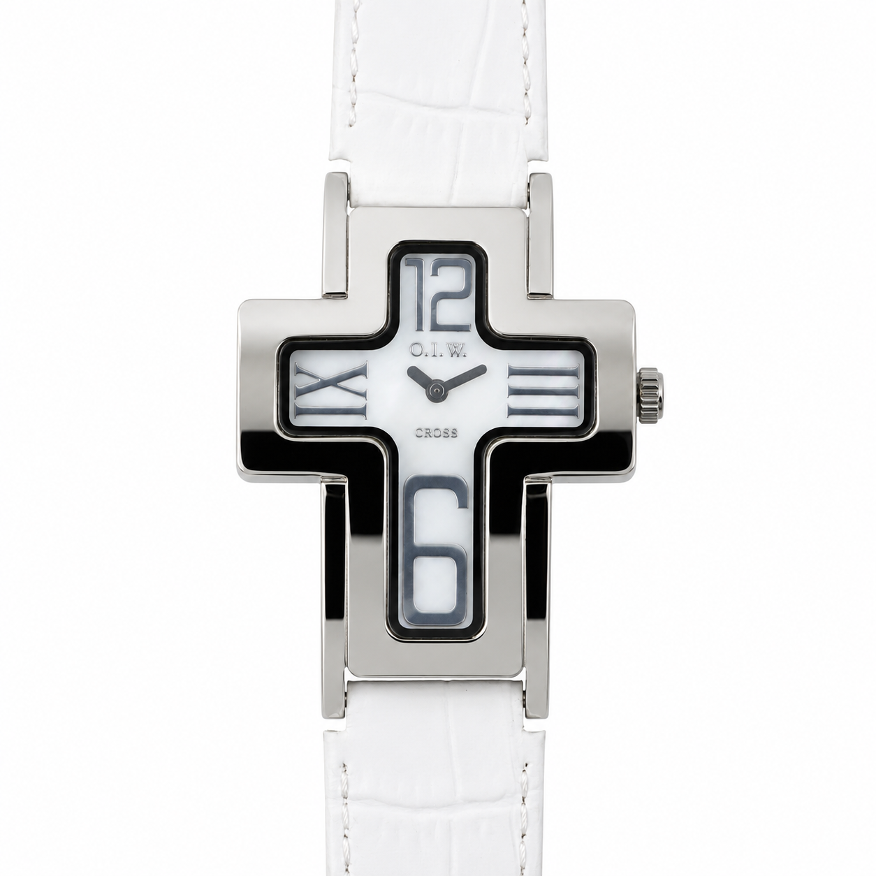 O.I.W. Cross White - Orologio Donna Cassa a Croce Quadrante Madreperla Cinturino Pelle Bianco