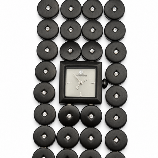 Orologio donna JLO by Jennifer Lopez nero con bracciale a dischi e punti luce