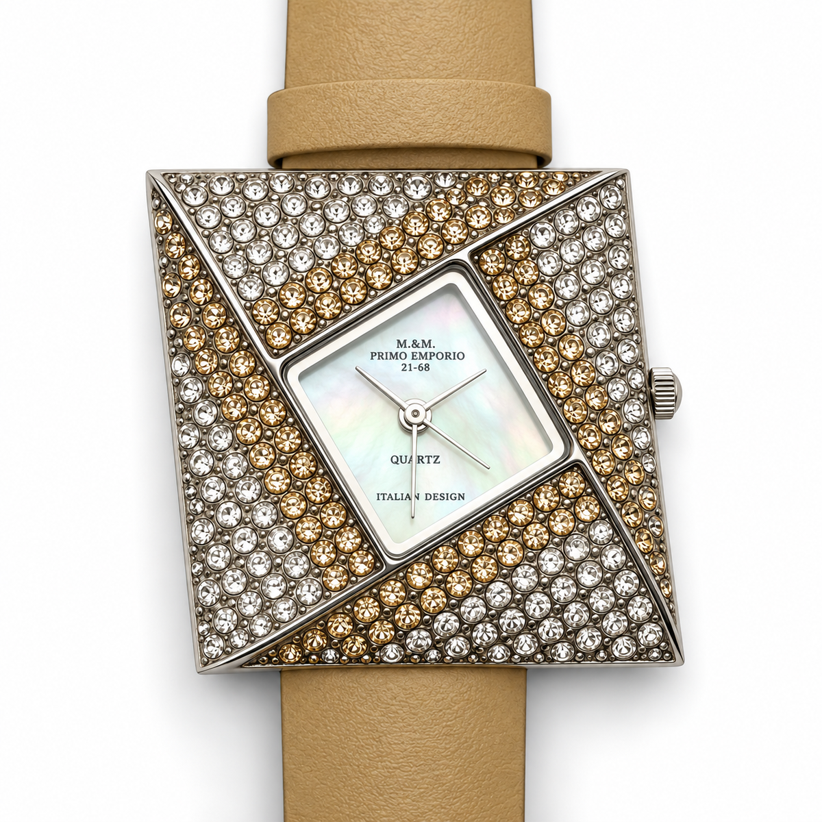 Orologio donna M&M Primo Emporio quadrato con strass, turchese, rosso o beige