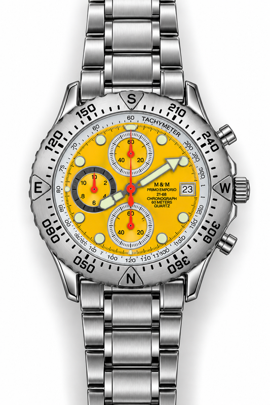 M&M Primo Emporio 21-68 — Cronografo Uomo Quadrante Giallo | Lancette Bianche o Rosse
