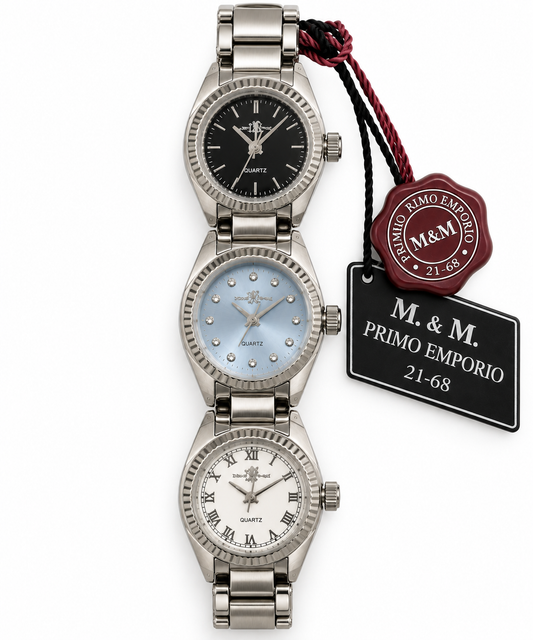 M.&M. Primo Emporio 21-68 — Bracciale Donna Tre Orologi Quarzo Acciaio | Nero, Azzurro, Bianco