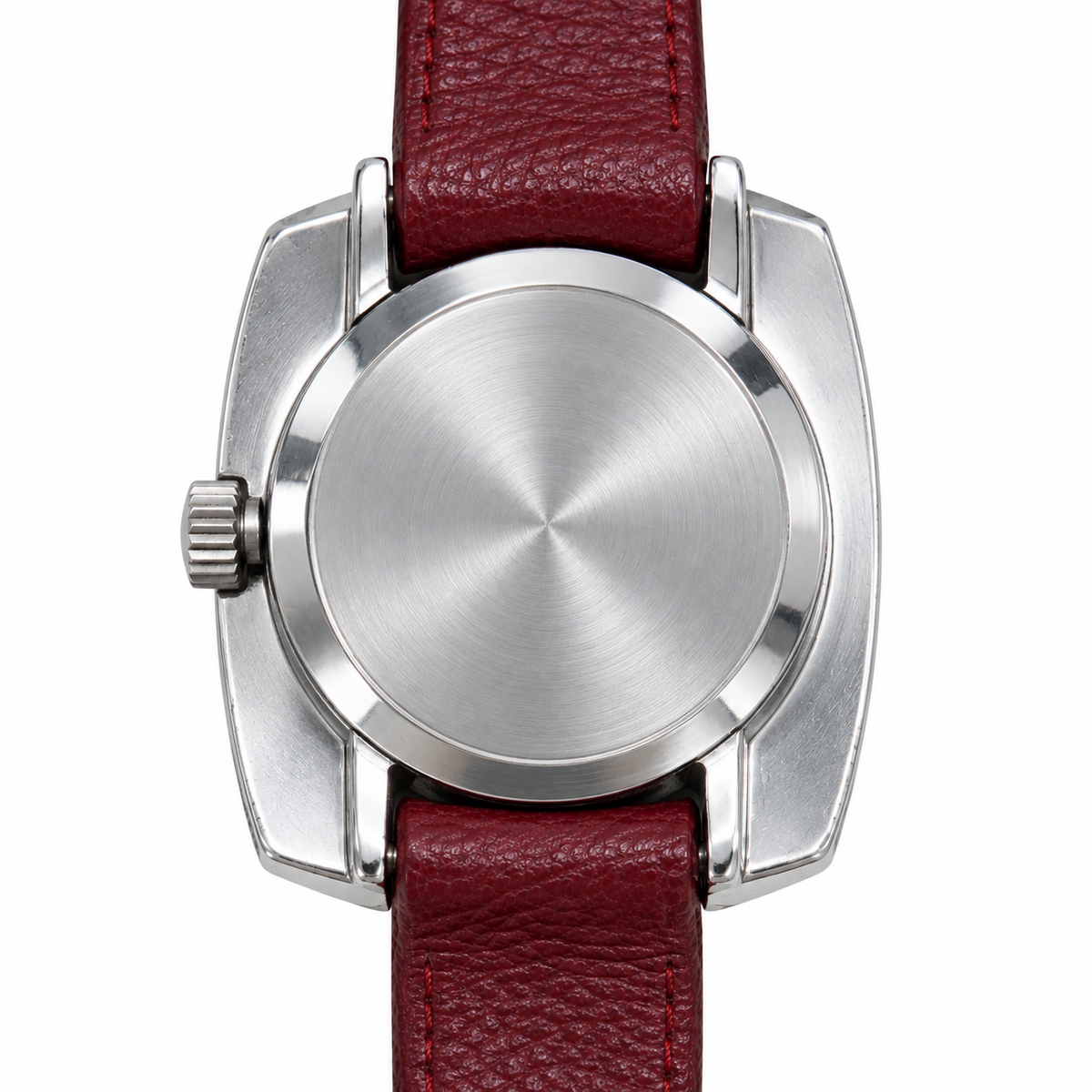 Orologio Mondia Donna Vintage a Carica Manuale, Cassa a Cuscino in Acciaio e Cinturino in Pelle Bordeaux