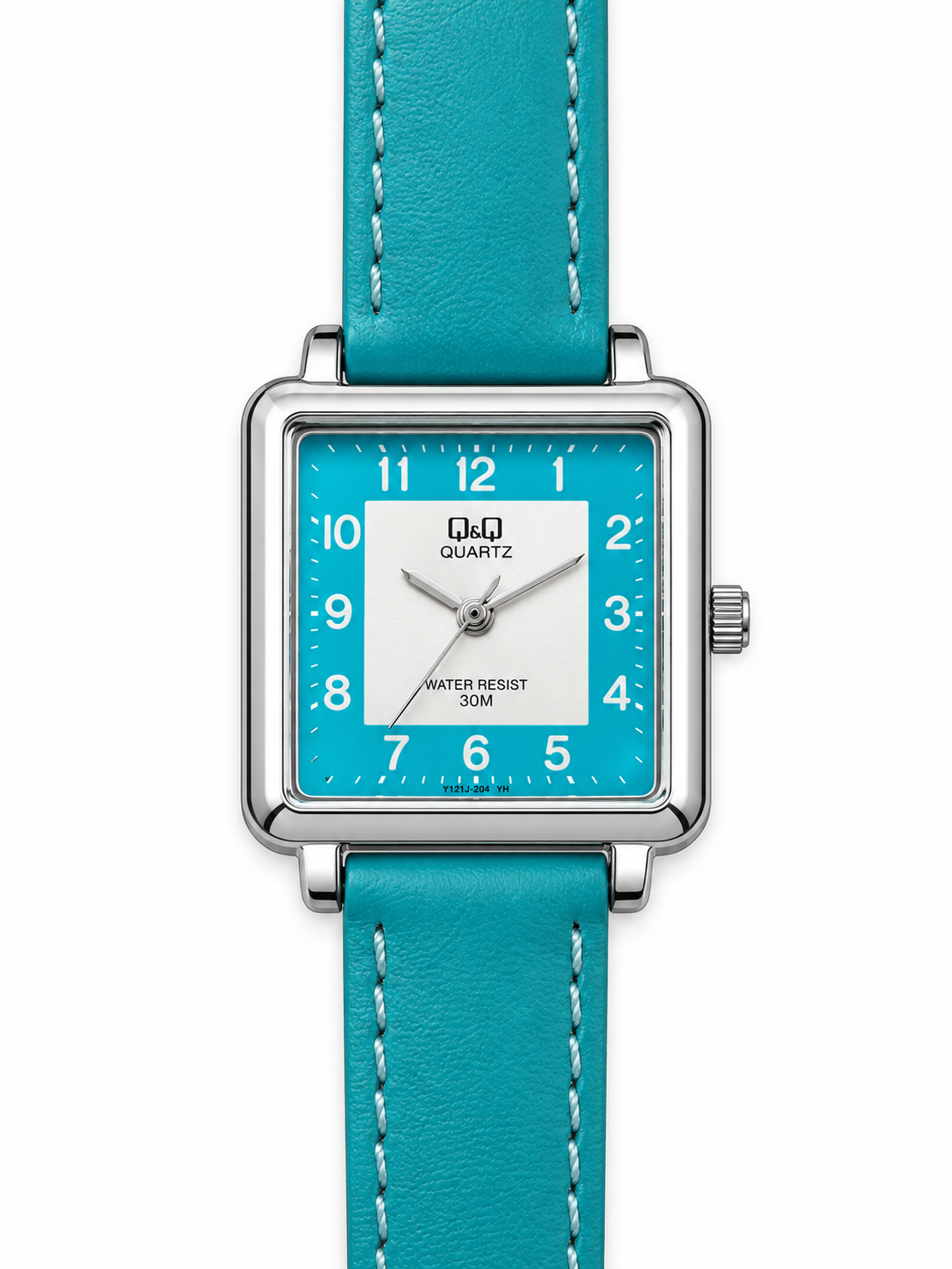 Orologio Q&Q rettangolare turchese con cinturino in vera pelle