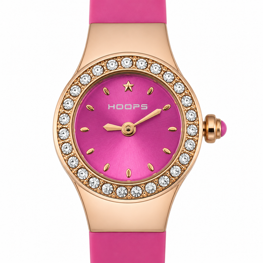Orologio Hoops Donna – Cassa Rose Gold con Cristalli e Quadrante Fucsia