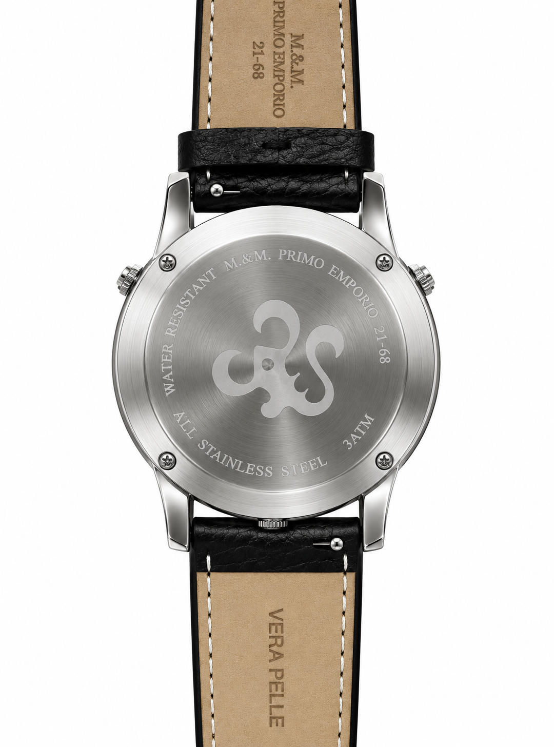 M&M Primo Emporio – Orologio Unisex Tri-Time 3 Fusi Orari Acciaio Cinturino Pelle Nera