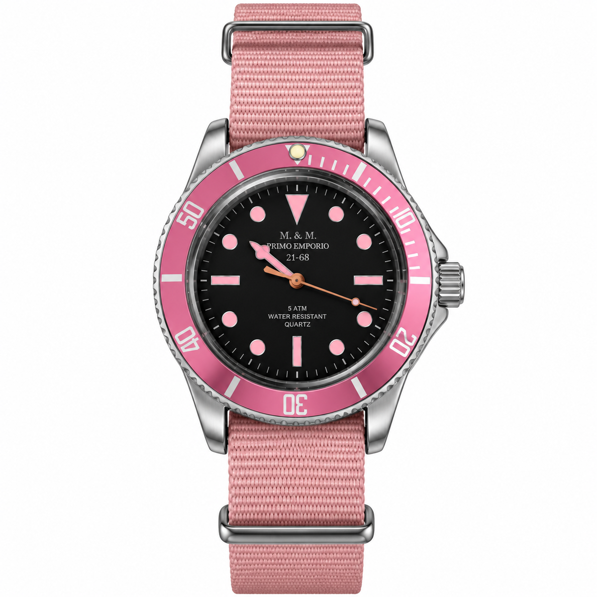 M&M Primo Emporio Diver 21-68 – Orologio Diver Vintage Limited Edition | Cinturino NATO Verde, Rosa Scuro o Marrone