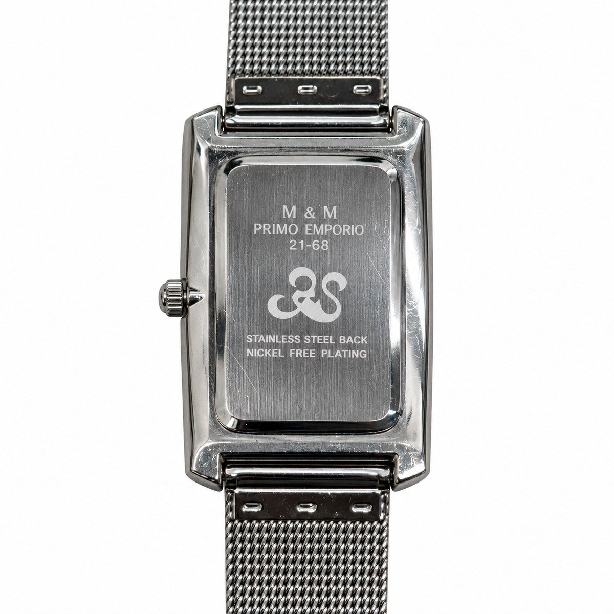 Orologio M&M Primo Emporio rettangolare con quadrante blu e bracciale a maglia
