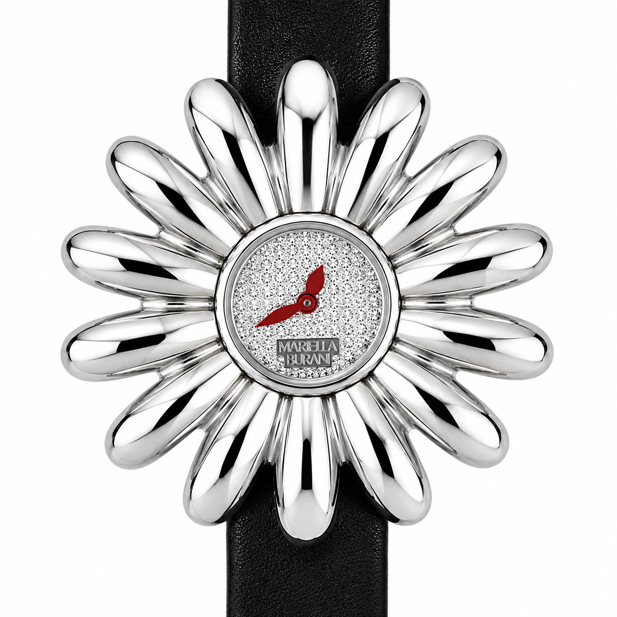 Mariella Burani – Orologio Donna Cassa a Fiore Margherita Acciaio Quadrante Pavé Cristalli Lancette Rosse