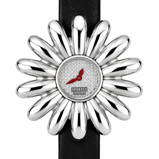 Mariella Burani – Orologio Donna Cassa a Fiore Margherita Acciaio Quadrante Pavé Cristalli Lancette Rosse